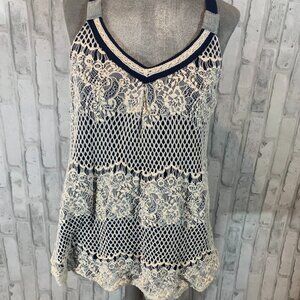 Navy and Grey Tank top with Crochet overlay